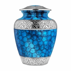 Urna Funeraria de Aluminio Hecha a Mano para Cenizas Humanas, Urna Funeraria de Metal Azul Océano Grabada a Mano, Recipiente de Cremación para Adultos - Product Image 2