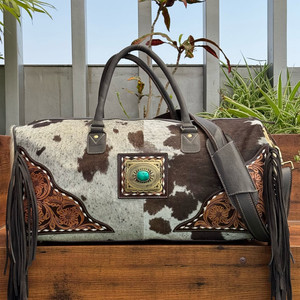 Nouveau design moderne de nuit usiné à la main en cuir à franges sacs de voyage quotidiens bagages sacs de luxe en peau de vache sacs de week-end pour les vacances - Product Image 5