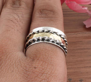 Bague tournante large texturée artisanale classique en argent sterling 925 en métal mixte faite à la main pour hommes et femmes en gros - Product Image 2