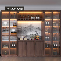 Mueble Bar de Vino de Madera Maciza de Estilo Chino Moderno, Diseño Personalizado de Alta Gama para Toda la Casa, con Vitrina de Vidrio