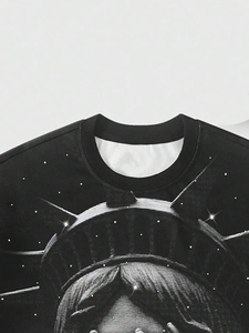 เสื้อยืดโอเวอร์ไซส์ผู้ชายแบบสั่งทำพิเศษ ผ้าฝ้ายพรีเมียม ทรงหลวม พิมพ์ลายกราฟิก 300 GSM ผ้าฟลีซ สไตล์สตรีทแวร์ คอกลม แขนสั้น รับผลิตแบบ OEM - Product Image 3