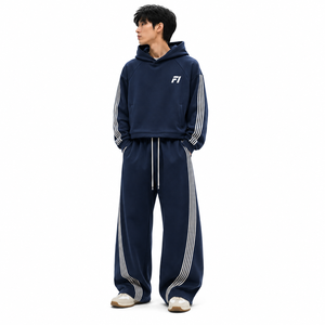 Ensemble de survêtement rayé pour homme, pantalon large, sweat à capuche oversize, streetwear personnalisé, vente en gros OEM/ODM, mode urbaine décontractée USA - Product Image 1