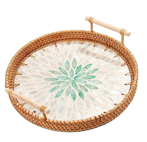 Bandeja de ratán y nácar para vajilla, comida, sala de estar, almacenamiento, artesanía de lujo para uso diario. - Product Image 6