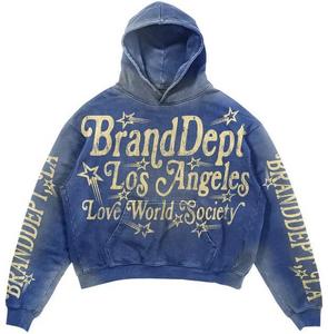 Ensembles de survêtements sportifs pour hommes, effet délavé, avec logo personnalisé, sweat à capuche et pantalon de jogging, 2 pièces, été - Product Image 2