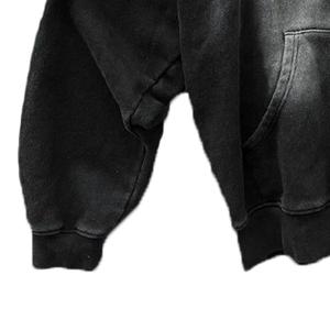 Custom Men's Acid Wash <b>Zip</b> Up Hoodie 100% Cotton Cropped Boxy Fit Oversized Sun Faded Rhinestone Screen Print Heavyweight Hoodie - Product Image 2