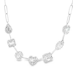 Multi-Shape Cluster Diamond Station Necklace 14K 18K <b>Solid</b> <b>Gold</b> Pave Set Lobster Clasp Layering Luxury Wedding Jewelry <b>Pendant</b> - Product Image 3