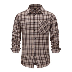 Chemise en flanelle pour homme, coupe slim, chemise en flanelle d'automne pour homme, manches longues, à carreaux, boutonnée, chemise en flanelle décontractée - Product Image 1