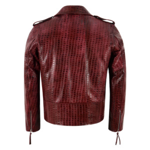 Veste de motard en cuir de vachette embossé à motif croco, style BRANDO, pour homme, avec fermeture éclair croisée - Product Image 2