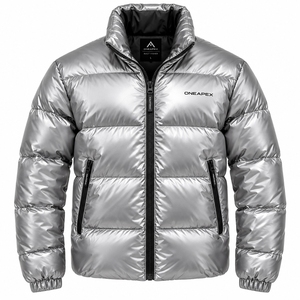 Chaqueta acolchada plateada para hombre, con cuello alto y cremallera, abrigo de invierno cálido, informal, para exteriores, estilo urbano, etiqueta privada personalizada - Product Image 1