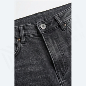 Jean en denim coupe droite délavé foncé pour homme, coupe slim, taille mi-haute, en coton, style décontracté, pantalon d'automne - Product Image 4
