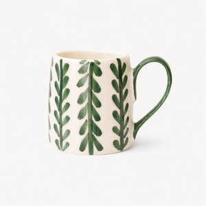 Taza de Café de Cerámica Pintada a Mano con Hojas Verdes, Acabado Brillante, Asa Resistente, Construcción Duradera, Perfecta para Té, Café, Hogar, Oficina, Regalo - Product Image 1