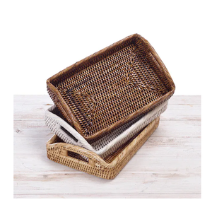 Plateau de service de style bohème de qualité supérieure, respectueux de l'environnement, fait à la main en rotin avec poignées en bois, organiseur de maison, plateau décoratif pour le thé - Product Image 2