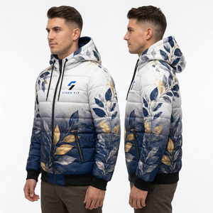 Veste matelassée à imprimé floral personnalisé, coupe-vent, hiver, à capuche, fermeture éclair, coupe classique, polyester, pour homme. - Product Image 6
