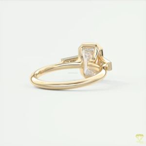 Elegant <b>Emerald</b> Cut Lab Grown Diamond Engagement <b>Ring</b> In Yellow Gold Bezel Setting With Tapered Side Stones - Product Image 5
