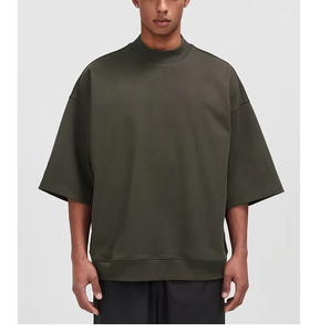 T-shirt Boxy Cropped Col Montant Coupe Ample et Épais pour Homme Noir - Product Image 3