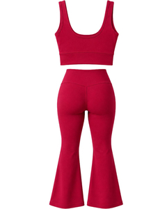 <b>Red</b> 2 Piece Yoga Set <b>Crop</b> <b>Top</b> High Waist Flared Calf-Length Pants Seamless Solid Color Sportswear 2026 New Design - Product Image 2