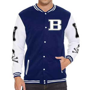 Veste universitaire personnalisée de haute qualité pour hommes vente d'hiver léger Baseball coupe-vent Bomber noir blanc couleur contrastée - Product Image 1