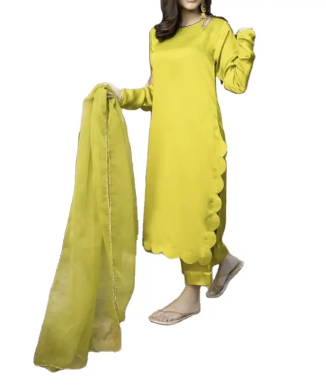 Mono-colore abiti estivi Co-Ord per le donne cucito Design Kurta con Dupatta alla moda vestito di colore elegante tessuto pesante.