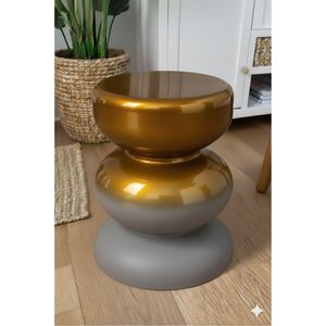 Taburete Metálico Apilable Moderno en Dorado y Gris, Mesa Auxiliar Redonda de Lujo, Mueble Multifuncional para Decoración del Hogar y Sala de Estar - Product Image 1