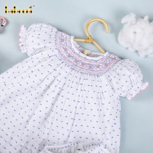 Robes pour bébés et enfants Babeeni Vintage à smocks géométriques 100% coton blanc et bleu à pois OEM ODM Vente en gros - DR3385 - Product Image 1