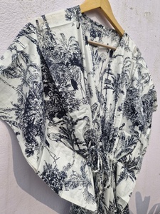 Tropical Print Cotton <b>Kaftan</b> Dress Women Summer <b>Maxi</b> Midi Beach Wear Loose Boho <b>Kaftan</b> Wholesale Resort Wear Dress - Product Image 5