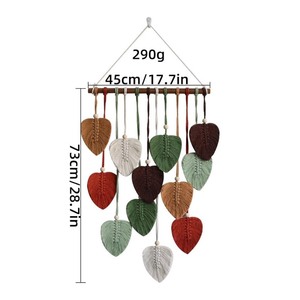 Décoration murale en macramé, feuillage bohème, décoration d'intérieur, 2 pièces, forme irrégulière, pièce d'art pour salon, fibre naturelle, thème végétal - Product Image 4