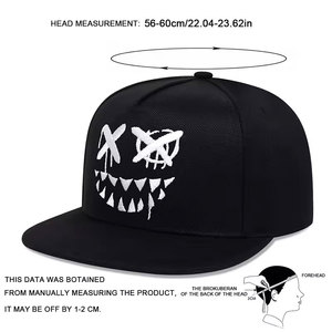 Casquette Snapback Unisexe avec Broderie Crâne Cartoon, 6 Panneaux, Réglable, Style Urbain, en Denim, Motif Animal, pour Tenue Décontractée - Product Image 3
