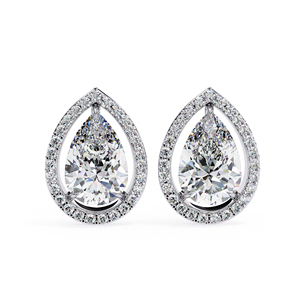 Pear Cut Moissanite Halo Stud <b>Earrings</b> 8.50×5.50mm Center with 1.00mm 54 Side Stones VVS Moissanite Diamond <b>Earrings</b> 10K Gold - Product Image 1
