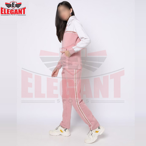 Wholesale Fashion <b>Women</b> Tracksuit Set Casual Zip-Up Hoodie And <b>Jogger</b> Pants In Pink And <b>White</b> Color Track Sets - Product Image 3