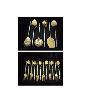 Brass Spoon Salad Serving Set Fork/Dessert Spoon 10ml Capacity Gold Plated <b>Mirror</b> Polish Red Packing <b>Box</b> for Giveaways - Product Image 5