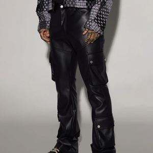Pantalon en cuir pour homme, haute qualité, léger, respirant, imperméable, taille élastique, décontracté, taille haute, logo personnalisé, jambe gauche, hiver - Product Image 6