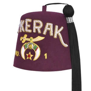 Shriners Burgundy Wool Fez <b>Hat</b> Premium Handmade One Row Rhinestone Letter Decoration - Product Image 2