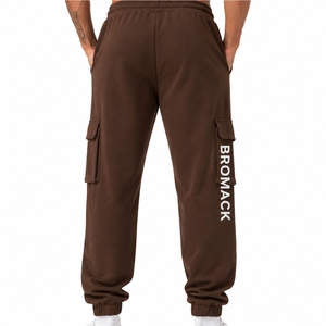 Pantalones casuales estilo cargo para hombre, corte relajado, cintura elástica con cordón ajustable, estilo cómodo de longitud completa. - Product Image 3