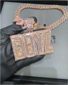 Colgante de Cadena con Nombre Personalizado de Moissanita VVS, Estilo Hip Hop, con Diamantes Baguette Engastados, Letra Inicial 3D, Joyería - Product Image 2