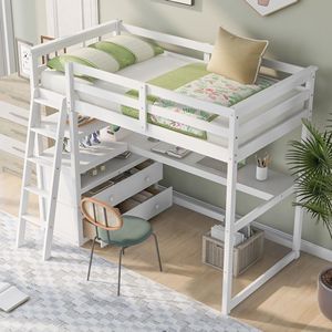 Letto a soppalco matrimoniale con due cassetti integrati, scrivania e scaffali, bianco, per bambini (Vecchio SKU GX000803AAK 1) - Product Image 3