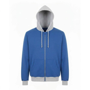 เสื้อฮู้ดดี้ผู้ชายแบบมีซิป สไตล์แร็กแลน คุณภาพสูง เนื้อผ้าหนา ตัดต่อสีแบบคัลเลอร์บล็อก พร้อมโลโก้แบบกำหนดเอง ทูโทน ทั้งที่คอและปลายแขนเสื้อ - Product Image 4