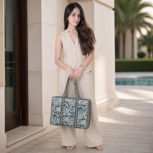 Tote Bag Printed Cotton Casual Shopping Medium Green Women - Product Image 5