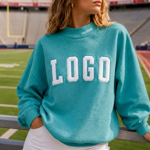 Sweat-shirt col montant personnalisé pour femme grande taille, en coton, avec broderie vintage et logo, pull décontracté, haut de sport, vente en gros - Product Image 5