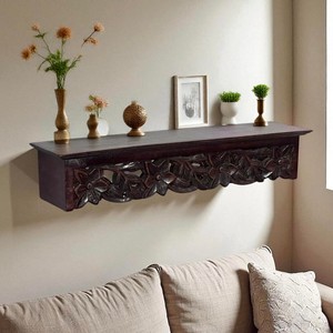 Aqdus Saleem Sheesham Wood <b>Floating</b> Shelf Ebony-Handcrafted Indian Rosewood Contemporary Three-layer <b>Wall</b> Storage <b>Shelves</b> - Product Image 4