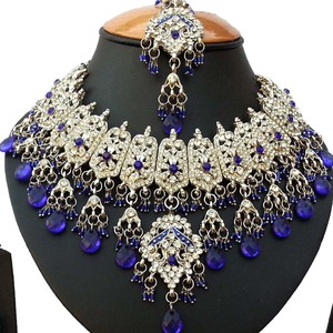 Vintage <b>Silver</b> Plated Crystal <b>Necklace</b> <b>Set</b> With Blue Water Drop Rhinestones Women's Wedding Bridal Jewelry - Product Image 2
