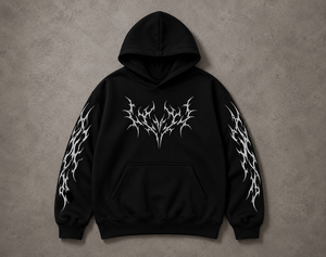 Men's Black Gothic <b>Hoodie</b> With <b>White</b> Tribal Print Regular Fit Autumn Wear Fleece Sweatshirt - Product Image 1