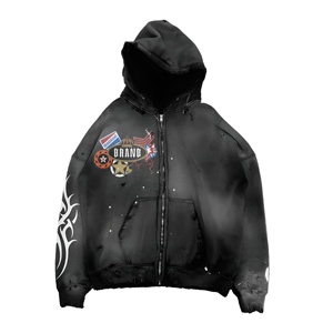 Sudadera negra minimalista con gráfico discreto en el pecho, corte holgado, estilo moderno streetwear, versátil para uso diario, sudaderas OEM. - Product Image 1
