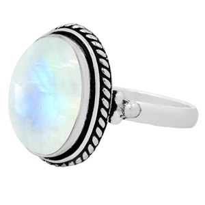 Bague solitaire ovale Gourik en argent sterling 925 avec pierre de lune arc-en-ciel, style bohème du Sud-Ouest, oxydée, pour usage quotidien - Product Image 3