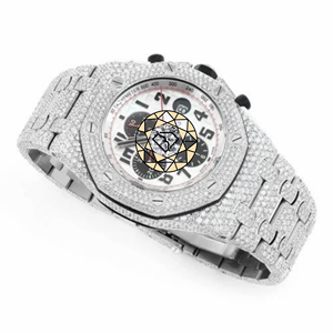 Montre unisexe unique en acier inoxydable, incrustée de diamants de laboratoire style Hip Hop, mouvement à quartz analogique, fermoir déployant - Product Image 1