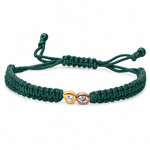 Bracelet en macramé en or 14 carats marron avec diamants CVD cultivés en laboratoire F VVS VS, design double pierre, cordon tressé réglable, plaqué rhodium - Product Image 4