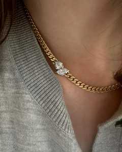 Collier superposable en or 14K 18K avec diamant de laboratoire 1 carat taille poire et marquise, chaîne maille cubaine Stevie, prix usine B2B en gros - Product Image 2