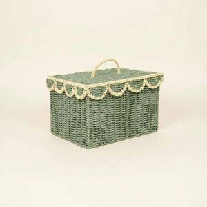 <b>Rectangular</b> Natural Paper <b>Storage</b> <b>Basket</b> With Handle For Bathroom Organization Nordic Style Nice Scallop Trims - Product Image 3