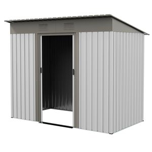 Casetta da Giardino in Metallo 2,13m x 1,07m Facile da Montare con Doppie Porte Bloccabili, Ventilazione, Colore Argento, Struttura in Acciaio per Deposito Sicuro all'Aperto - Product Image 1