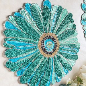 "Handmade Luxury Glass Beaded Placemats for Dining <b>Table</b> Decor Wholesale <b>Round</b> Decorative <b>Table</b> <b>Mats</b> Premium Handcrafted - Product Image 3