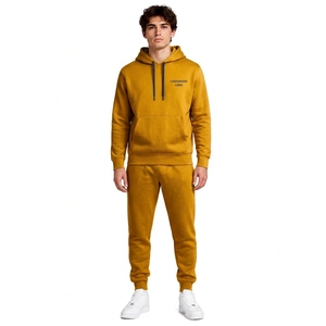 Ensemble de survêtement jaune moutarde pour homme, sweat-shirt et pantalon à manches longues, couleur unie, décontracté, avec logo sur le devant, coupe classique, automne - Product Image 1
